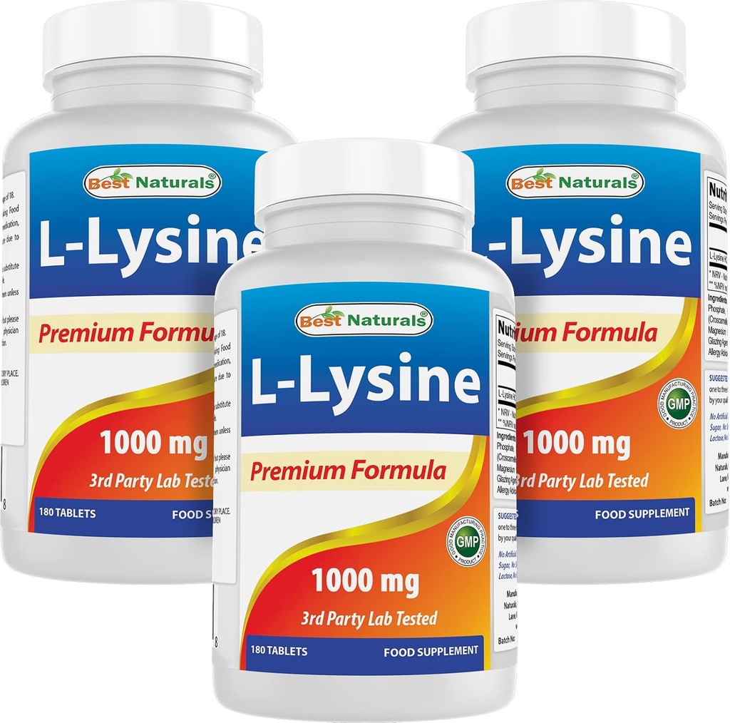 Best Naturals L- Lysine 1000mg 180 δισκία (180 Count (Pack of 1)) (3 φιάλες)