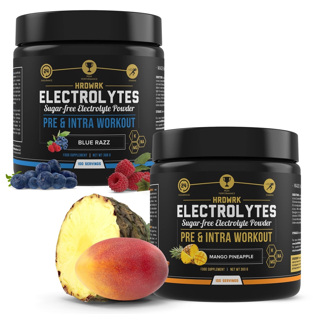 HRDWRK Electrolytes Powder with Magnesium, Potassium - Sugar Free Electrolytes Boost Endurance and Reduce Fatigue with This Electrolytes Supplement - Maximum Hydration - Keto Friendly