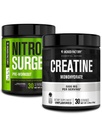 Jacked Factory NITROSURGE Pre Workout Supplement (Grape, 30 Servings) & Creatine Monohydrate Powder (Unflavored, 30 Servings)
