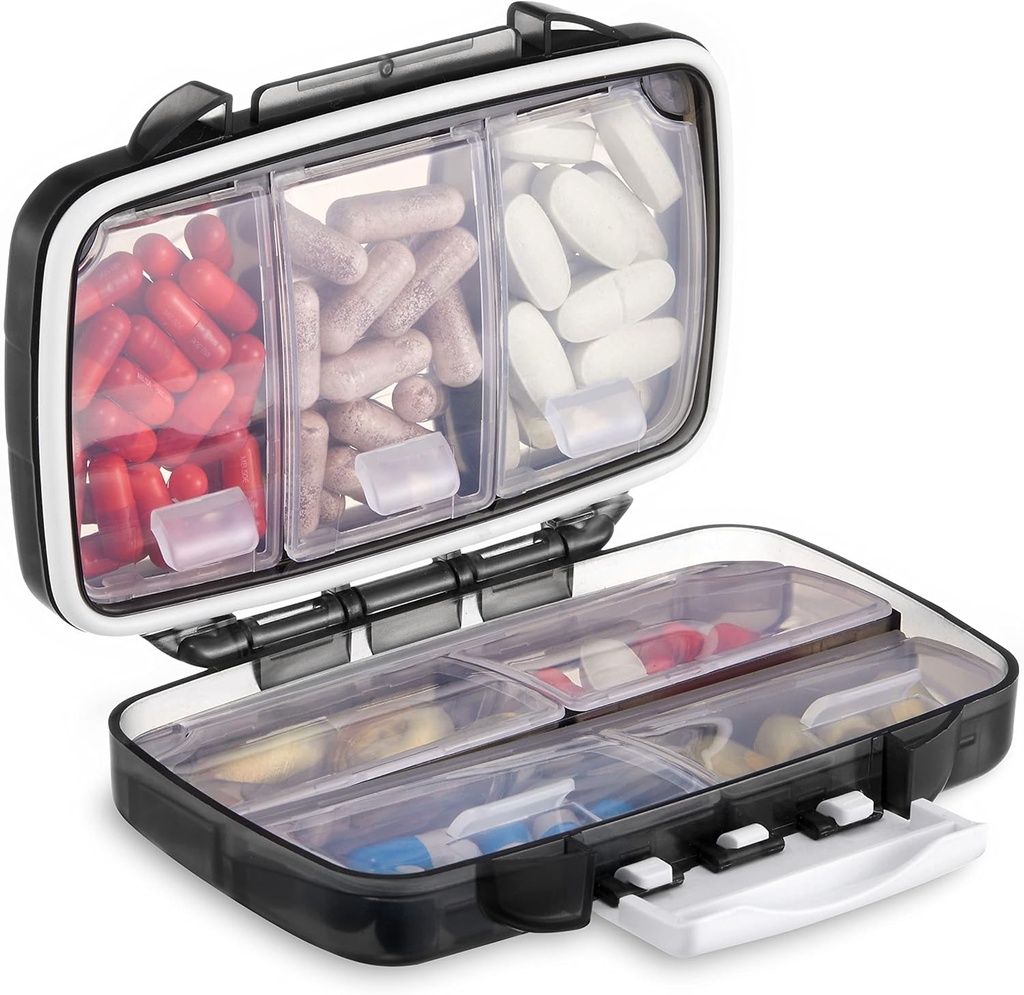 Fullicon Portable Pill Organizer Weekly, Small Travel Pill Case with 7 Compartment, Moistureproof and Airtight Pill Box, Travel Pill Holder for Vitamins/Fish Oils/Συμπληρώματα