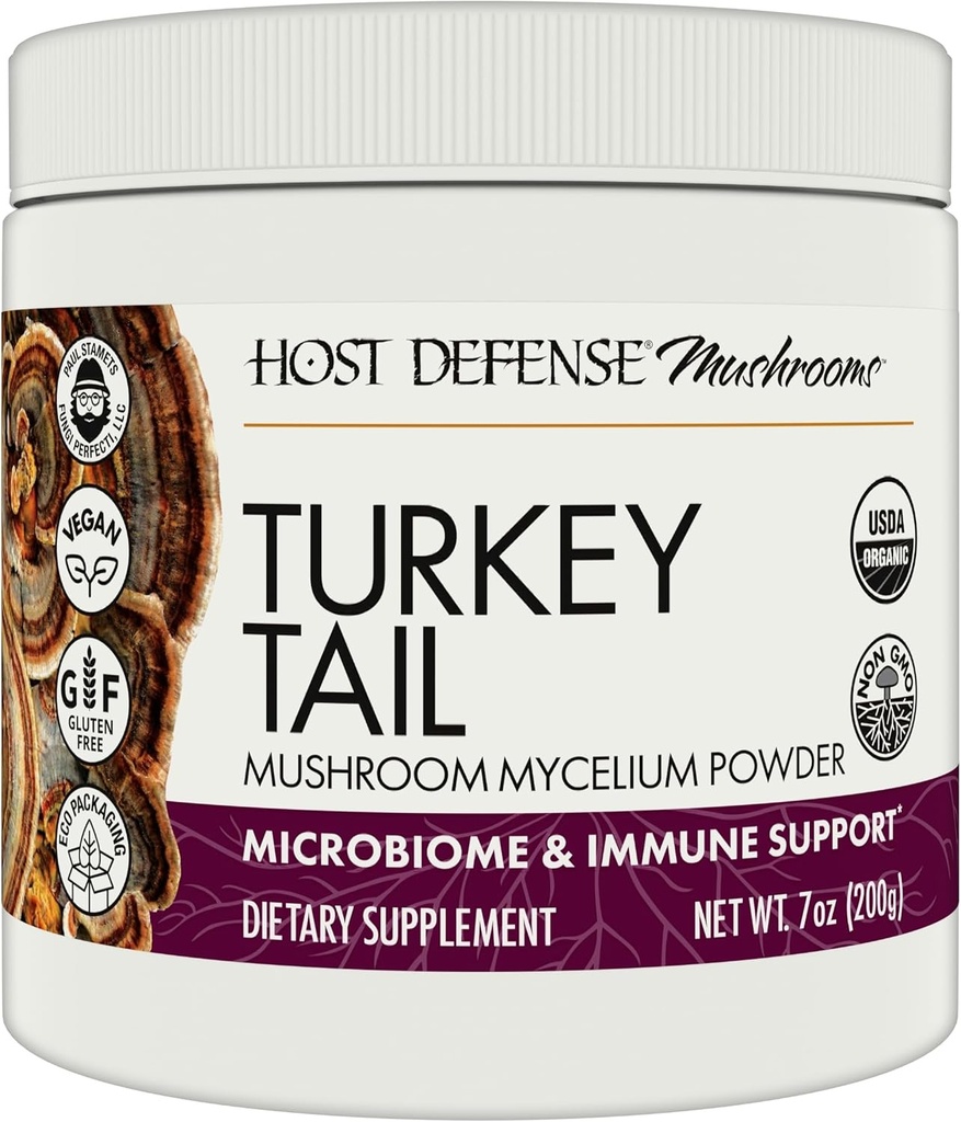 Host Defense Turkey Tail Mushroom Powder - Digestive Health & Immune Response Support Supplement - Mushroom Supplement for Gassetic & Gut Microbiome Support - 7 oz (133 Servings)*