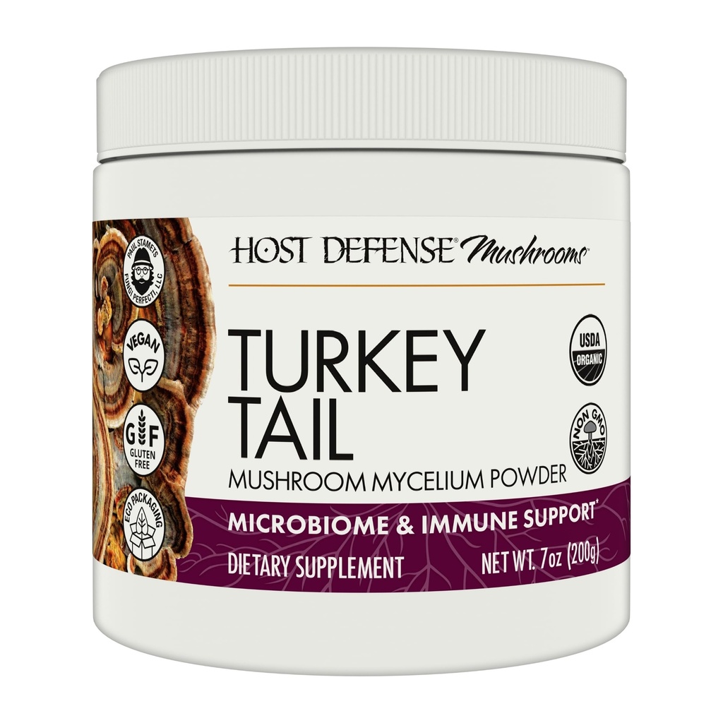 Host Defense Turkey Tail Mushroom Powder - Digestive Health & Immune Response Support Supplement - Mushroom Supplement for Gassetic & Gut Microbiome Support - 7 oz (133 Servings)*