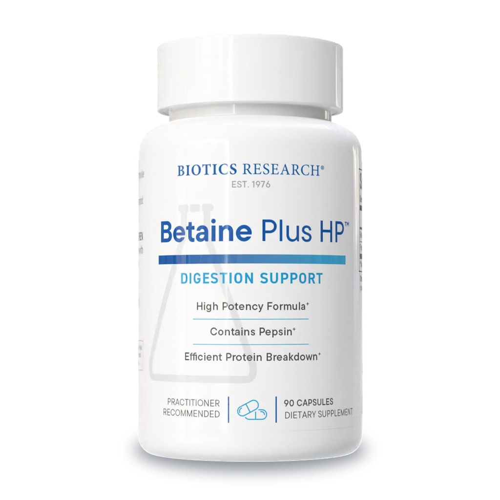 Biotics Research Betaine Plus HP - Υψηλής ισχύος συμπλήρωμα υδροχλωρικού οξέος, υποστηρίζει την πυγμή λειτουργία 90 κάψουλες