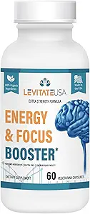 Levitate Energy & Focus Booster – Ισχυρή εγκεφαλική απόδοση συμπλήρωμα - βελτιώνει την εκμάθηση, συγκέντρωση, μνήμη - οργανικές κάψουλες - Φόρμουλα υποστήριξης ενέργειας για άνδρες και γυναίκες - 60 Count