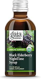 Gaia Herbs Black Elderberry, Nighttime Syrup - Immune Support Supplement - με Βιολογικά Black Elderberries, California Poppy & Lemon Balm για Ξεκούραστη Ύπνο & Ανοσοποιητική Άμυνα - 3 Fl Oz (18-Day Supply)