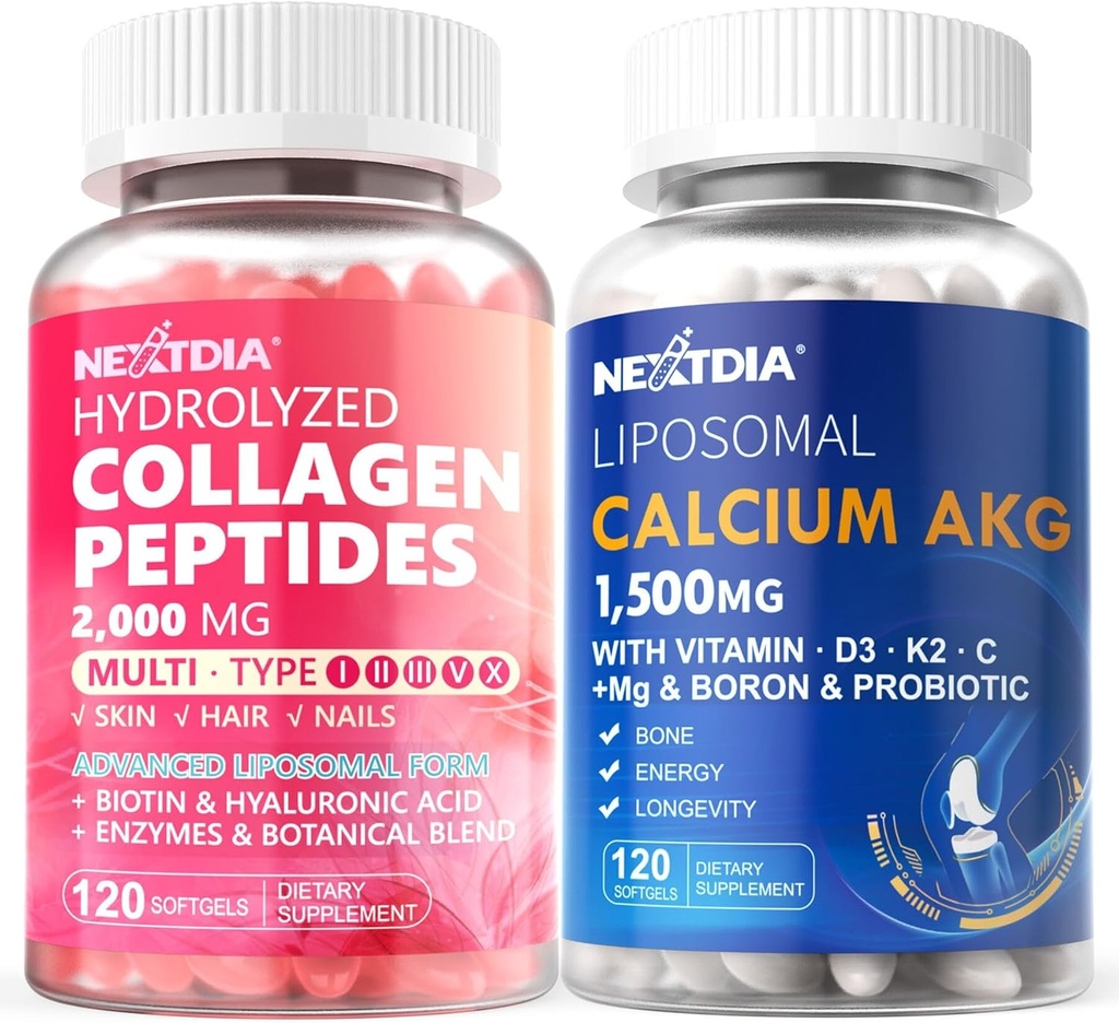 Χάπια υδρολυμένου κολλαγόνου Peptides + Liposomal Calcium AKG Συμπλήρωμα 1500mg