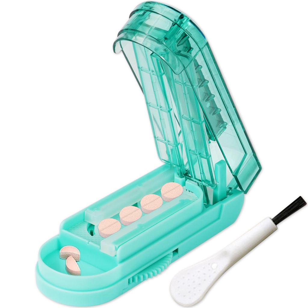 Johnbee Pill Cutter Splitter για μικρά και μικροσκοπικά χάπια, μεγαλύτερα χάπια. Ρυθμιζόμενος Splitter Χάπια Κόβει Ακριβώς Πολλαπλά Χάπια με τη μία. Μη ολισθηρή άκρη σιλικόνης (Lake Blue)