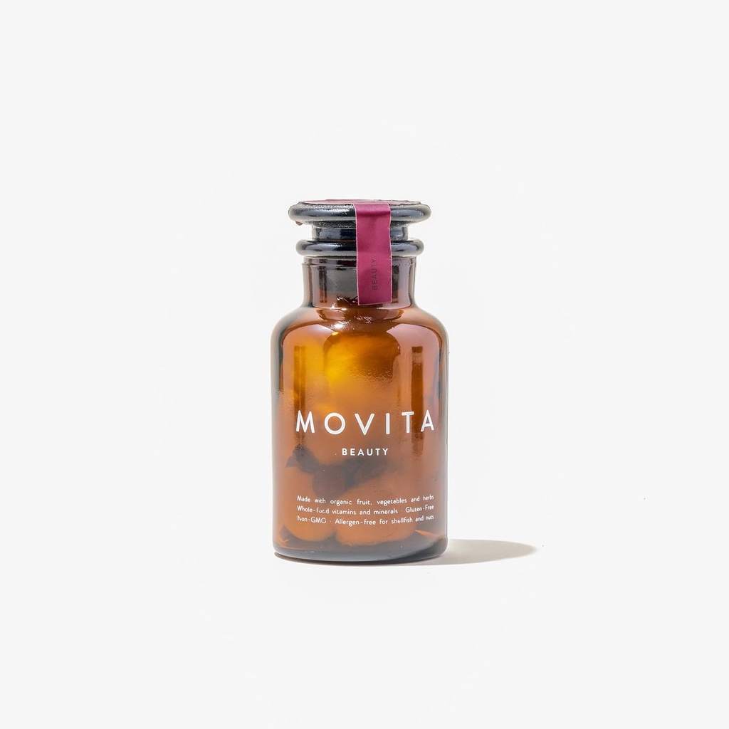 Movita Beauty – Προωθεί υγιή μαλλιά, δέρμα & νύχια με Biotin & Choline –Fermented ολόκληρα τρόφιμα, οργανικά, Vegan, χωρίς γλουτένη, μη GMO – 30-Ημερη προμήθεια (Glass μπουκάλι)