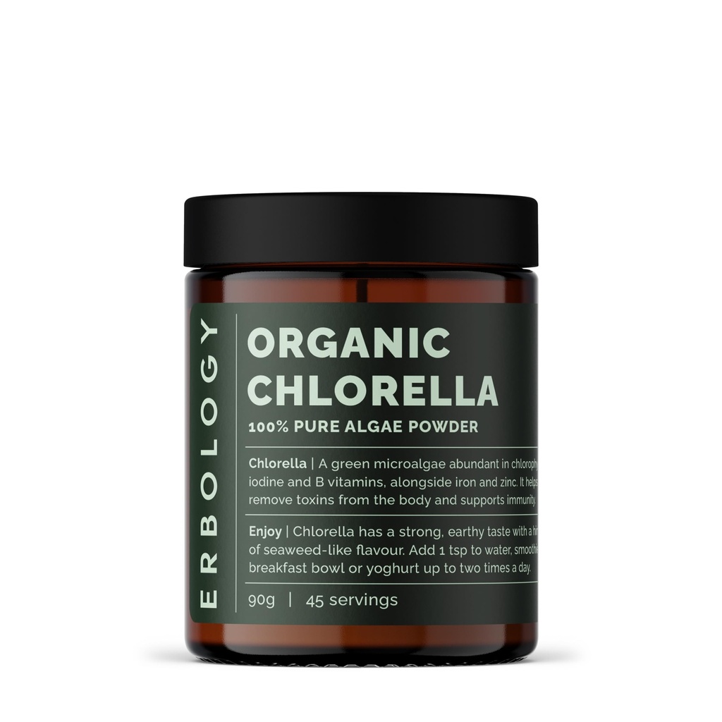Erbology Organic Chlorella Powder 3.2 oz - 45 Servings - Βιώσιμα πηγάζει στην Ισπανία - Καθαρισμός του σώματος και την ασυλία Υποστήριξη - πλούσια σε χλωροφύλλη, βιταμίνες Β, σίδηρο και φώσφορο - Vegan - GMO-Free