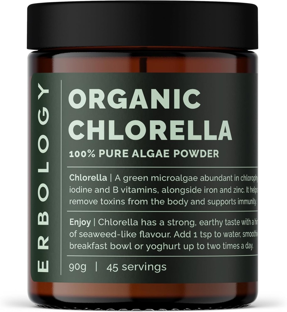 Erbology Organic Chlorella Powder 3.2 oz - 45 Servings - Βιώσιμα πηγάζει στην Ισπανία - Καθαρισμός του σώματος και την ασυλία Υποστήριξη - πλούσια σε χλωροφύλλη, βιταμίνες Β, σίδηρο και φώσφορο - Vegan - GMO-Free
