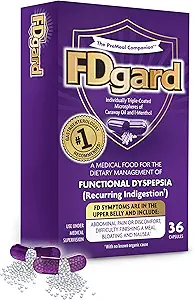 FDgard® για Λειτουργική Δυσπεψία (Recuring Indigesion) Συμπτώματα Συμπεριλαμβάνονται, Κοιλιακή Δυσφορία, Δυσκολία Τελειώνοντας ένα γεύμα, Μπλέξιμο, Ναυτία, 36 Κάψουλες