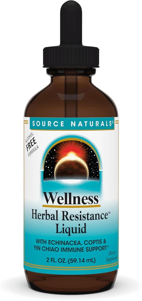 Source Naturals Wellness Herbal Resistance Liquid with Echinacea, Coptis, and Yin Chiao, Immune Support* - Χωρίς αλκοόλ - 2 OZ