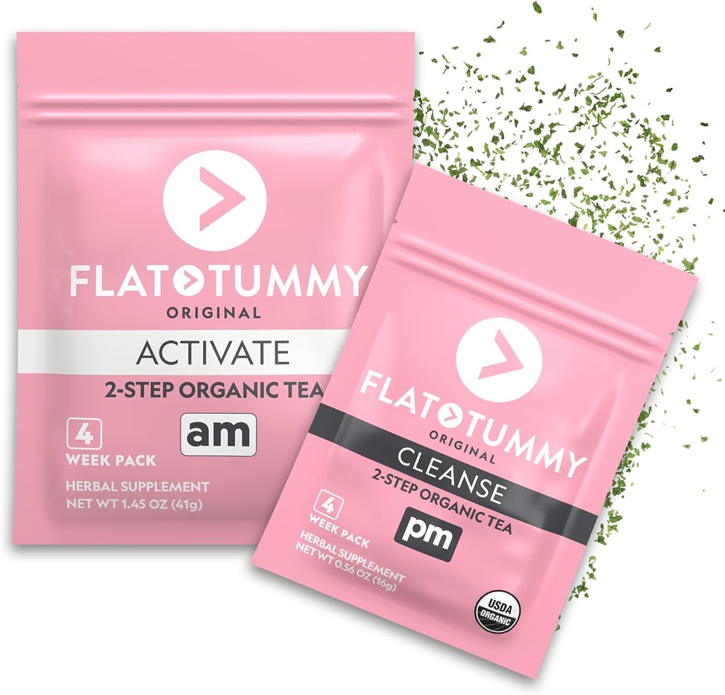 Flat Tummy Τσάι – 2 βήματα, 4 εβδομάδες πρόγραμμα – Detox Τσάι για να ενισχύσει την ενέργεια & να μειώσει το αίμα* - Όλα τα φυσικά Detox Cleanse w/ Πράσινο τσάι, λεμόνι βάλσαμο, δαντέλα, μάραθο, & More - υποστήριξη Digestion
