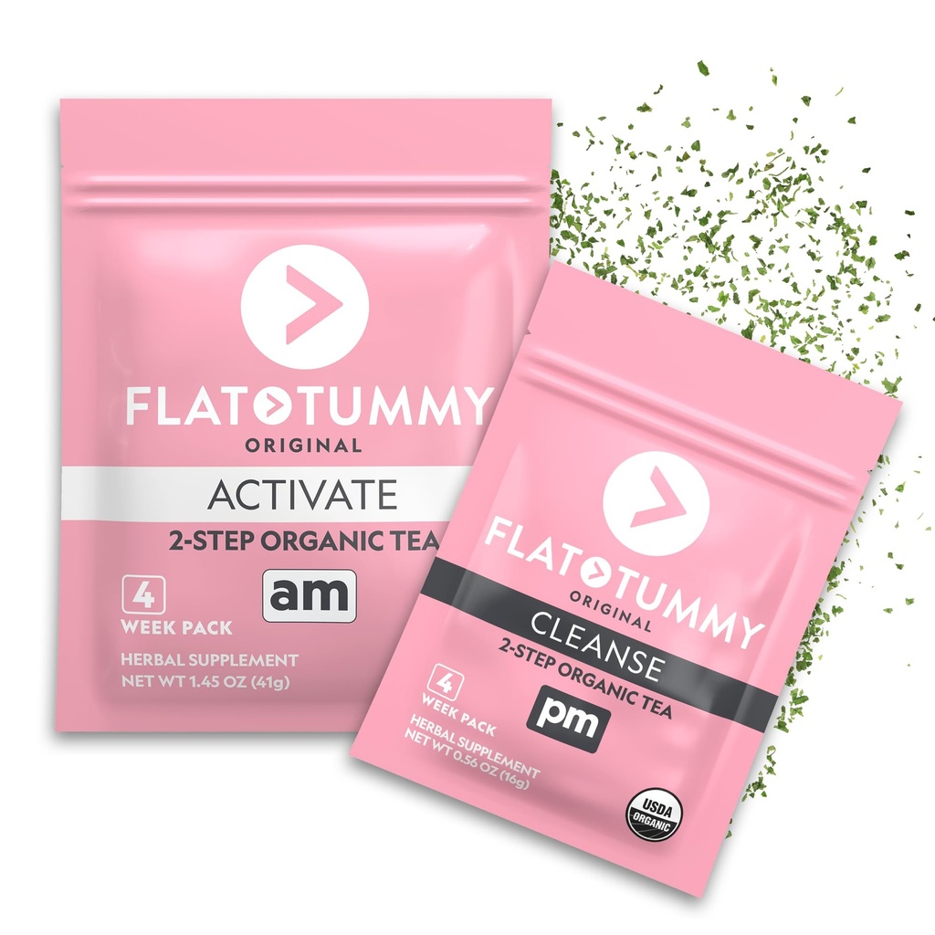 Flat Tummy Τσάι – 2 βήματα, 4 εβδομάδες πρόγραμμα – Detox Τσάι για να ενισχύσει την ενέργεια & να μειώσει το αίμα* - Όλα τα φυσικά Detox Cleanse w/ Πράσινο τσάι, λεμόνι βάλσαμο, δαντέλα, μάραθο, & More - υποστήριξη Digestion