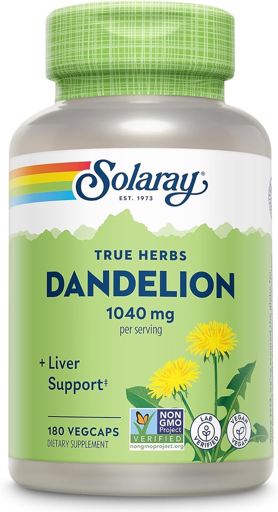 SOLARAY Dandelion Root Supplement - Healthy Kidney and Liver Support - 1.040 mg per Serving - Vegan, Lab Επαληθευμένο, 60 ημερών εγγύηση - 90 εξυπηρετούν, 180 VegCaps