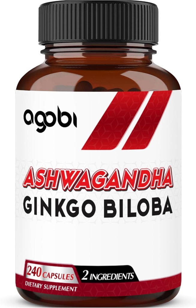 agobi 1600mg Ashwagandha με συμπλήρωμα Ginkgo Biloba - Super Extract Formula για το ανοσοποιητικό σύστημα, την παραγωγή ενέργειας, τη μνήμη υγεία & εστίαση - 240 κάψουλες λαχανικά