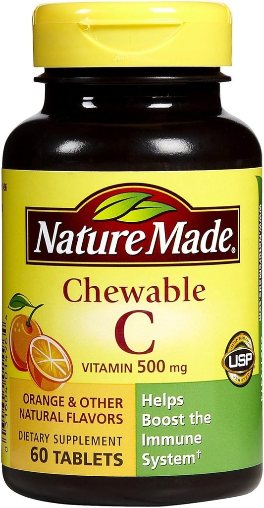 Nature Made Vitamin C 500 mg Μασώμενα δισκία, Orange 60 ea (πακέτο των 4)