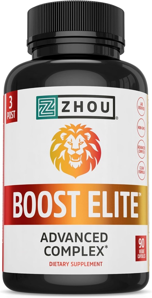 Zhou Boost Elite - Συμπλήρωμα ενέργειας, Χάπια Φυσικής Υποστήριξης Μυών για άνδρες με Tribulus, Fenugreek, Ginseng, και Maca - 90 κάψουλες Veggie