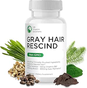 DR Vitamin Solutions Gray Hair Rescined with Catalase - Αντιγήρανση μαλλιών, δέρματος και νυχιών Βιταμίνες, παντοθενικό οξύ, φολικό οξύ 400mcg, βιοτίνη 300mcg, πριονισμένο Palmetto για άνδρες και γυναίκες