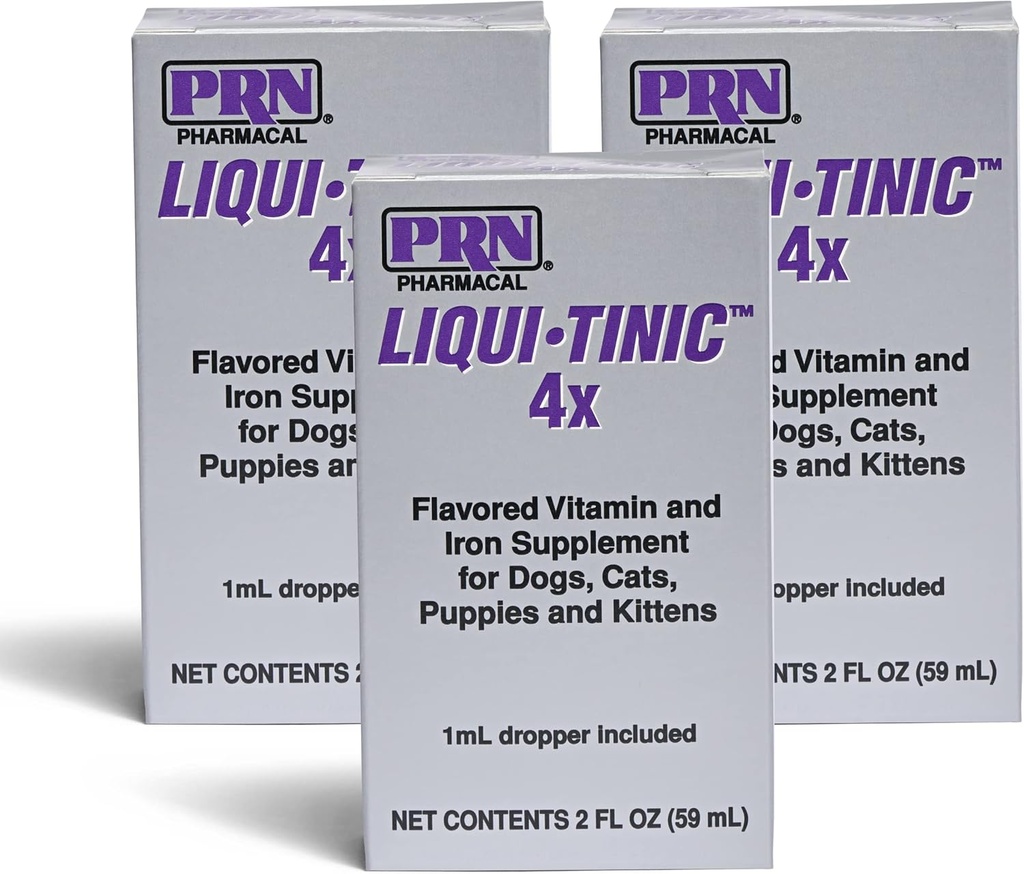 PRN Pharmacical Liqui-Tinic 4X - Σιδήρου & Βιταμινών στοματικό συμπλήρωμα διατροφής για κατοικίδια- ήπαρ-Flavored συμπλήρωμα με σίδηρο & B-Complex Βιταμίνες για την υποστήριξη της ευεξίας - 2 fl oz (3 Pack)