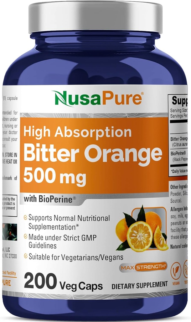 NusaPure Bitter Orange 500mg 200 Veggie Caps (χορτοφαγικά, μη ΓΤΟ, Vegan) Βιοπερίνη