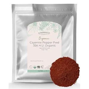 Starwest Botanicals Organic Cayenne Pepper Powder 35k HU - Προσθέτει θερμότητα, κόκκινο πιπέρι Spice για καρυκεύματα & μαρινάδες, που προέρχονται από καψαϊκίνη, Certified Kosher, μη-GMO - Μαζική τσάντα 1 lb