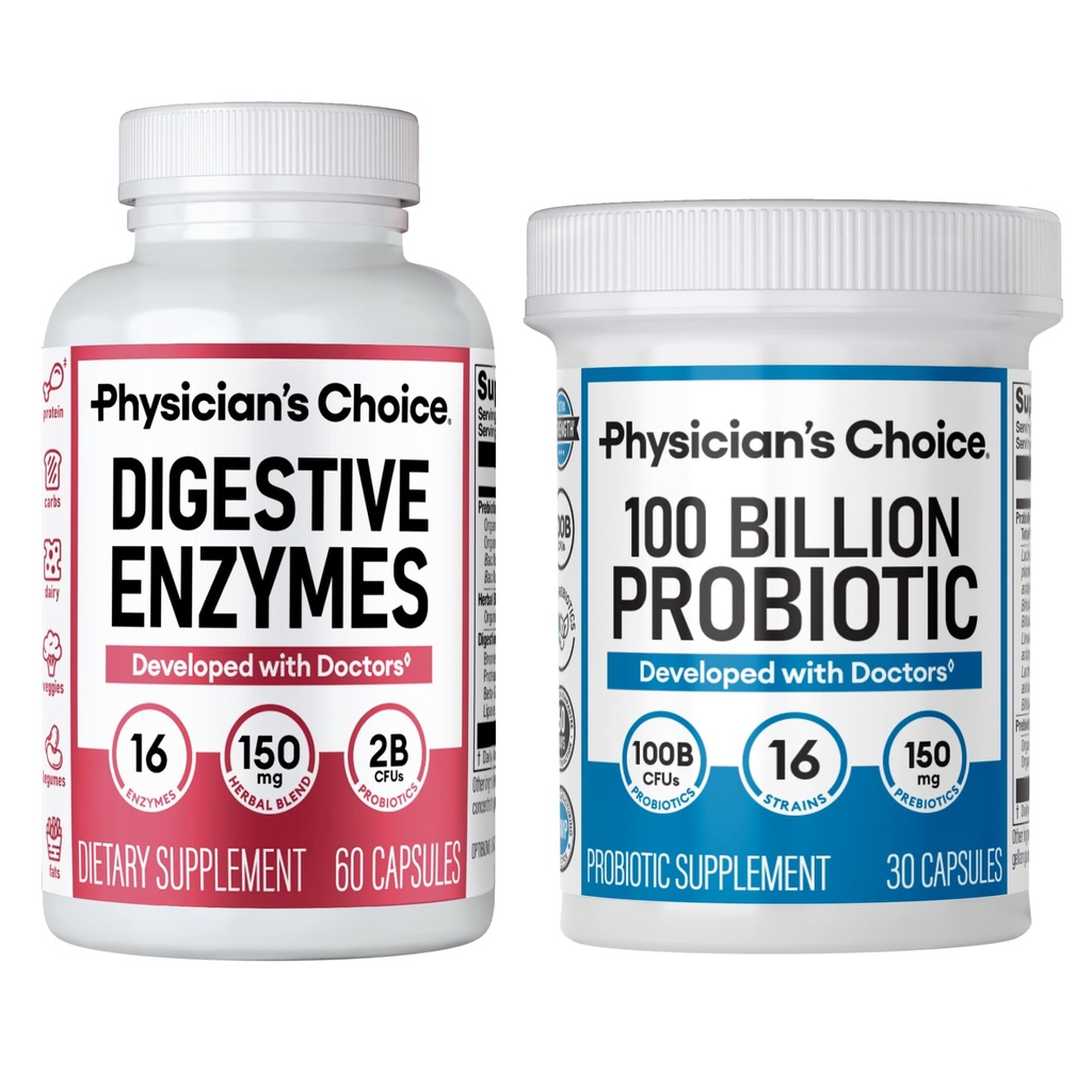 Physician's CHOICE 100 Billion + Digestive Enzyme 60ct Bundle - Advanced Gut Health Support
