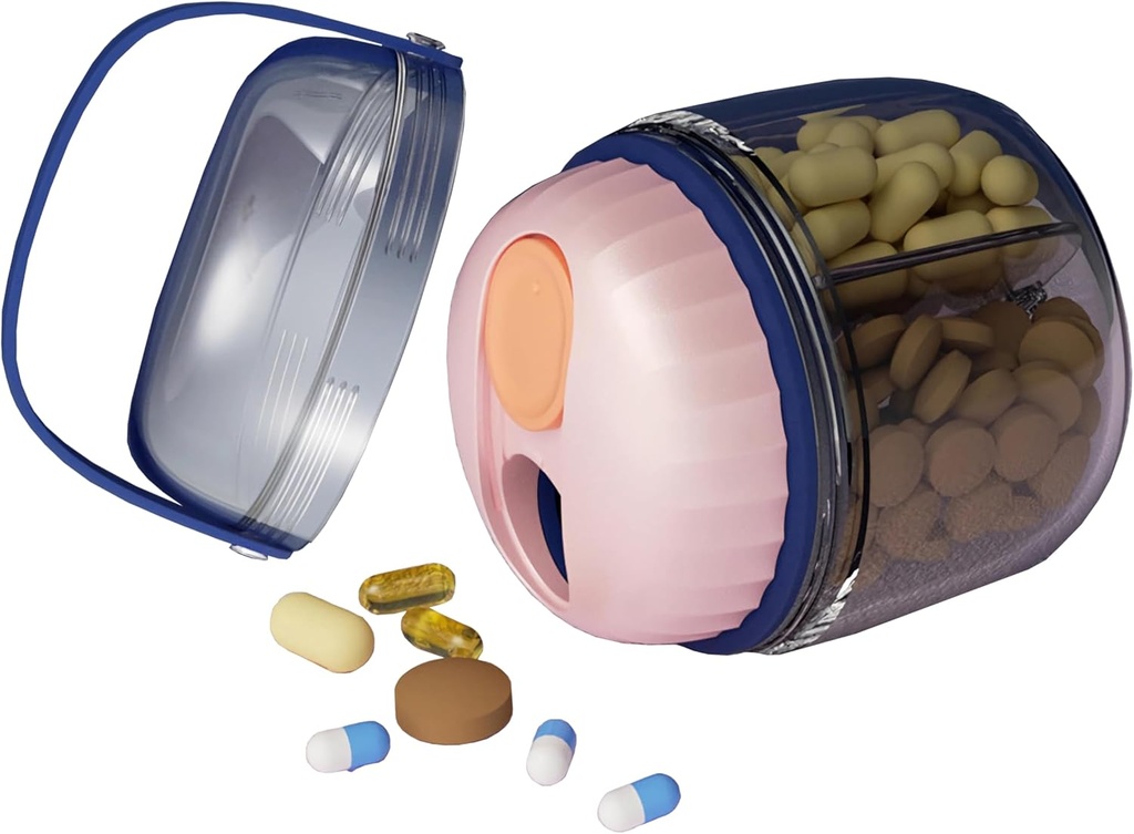 MURRI&MURRDI Pill Organizer με 4 διαμερίσματα, ταξιδιωτικό κουτί χαπιών, Φορητή περίπτωση με Anti-Mixing & Wide Openings Design, Hill Container Κάτοχος για Βιταμίνες Fish Oils Φάρμακα, ροζ
