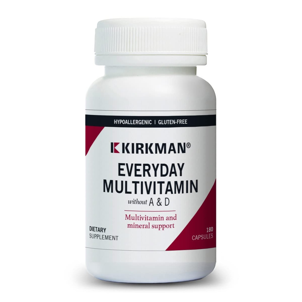 Kirkman - Everyday Multivitamin Without Vitamins A & D - 180 Κάψουλες - Comprehensive Multivitamin - Mineral Support - Hypoallergenic