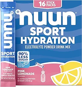 Nuun Sport Ηλεκτρολυτικά Συσκευασίες σκόνης με μαγνήσιο, ασβέστιο, κάλιο, Χλωριούχο, και Νάτριο, Ενυδατική Συσκευασίες για On-the-Go, Pink Λεμονάδα Γεύση, Χωρίς γλουτένη & Vegan, 16 Ενιαία Σερβίρισμα