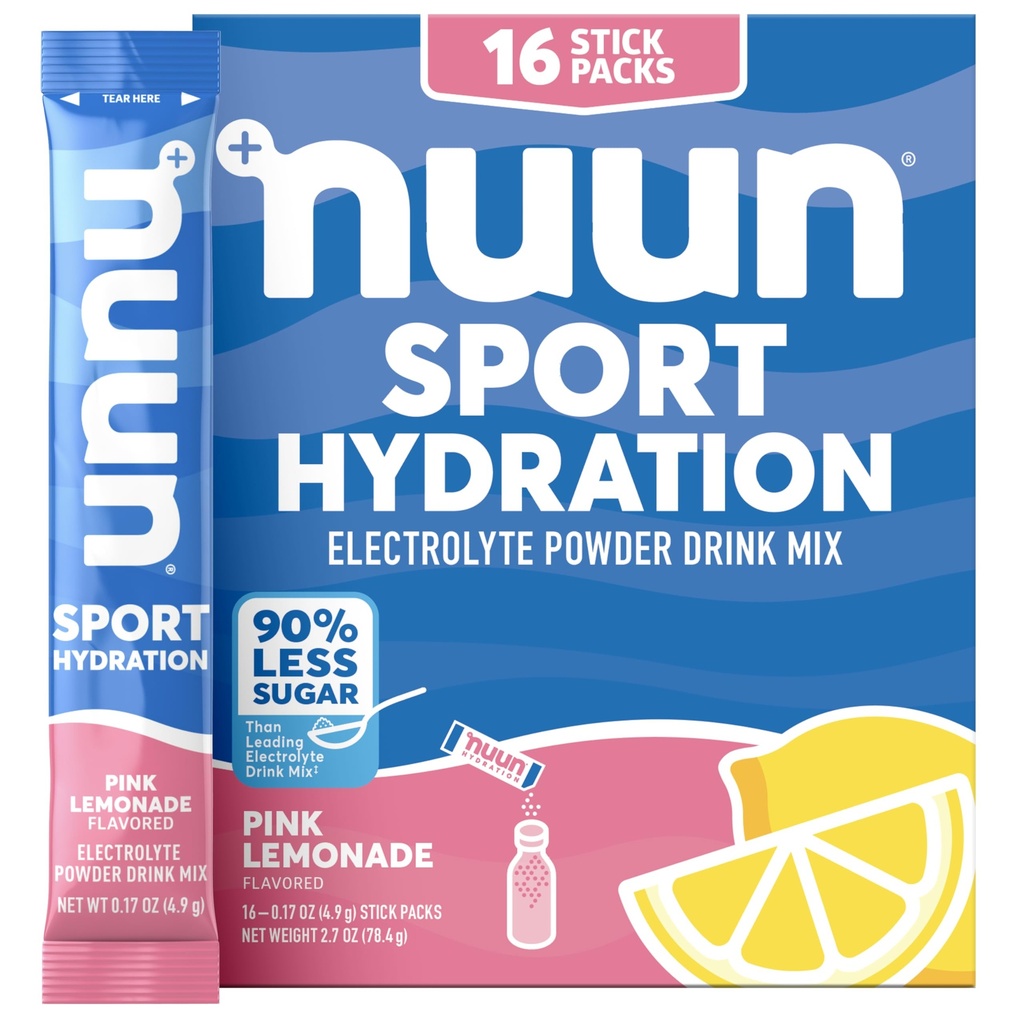 Nuun Sport Ηλεκτρολυτικά Συσκευασίες σκόνης με μαγνήσιο, ασβέστιο, κάλιο, Χλωριούχο, και Νάτριο, Ενυδατική Συσκευασίες για On-the-Go, Pink Λεμονάδα Γεύση, Χωρίς γλουτένη & Vegan, 16 Ενιαία Σερβίρισμα