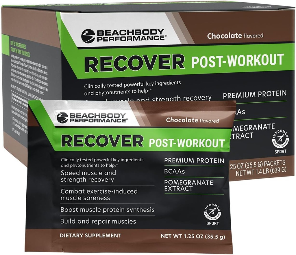 BODi Recover Whey Protein Powder Blend– Μετα-εργασία συμπλήρωμα σοκολάτας Whey για την αποκατάσταση των μυών με 20g πρωτεΐνη, BCAAs, εκχύλισμα ρόδι - γρήγορη αποκατάσταση - 18 πακέτα υπηρεσία