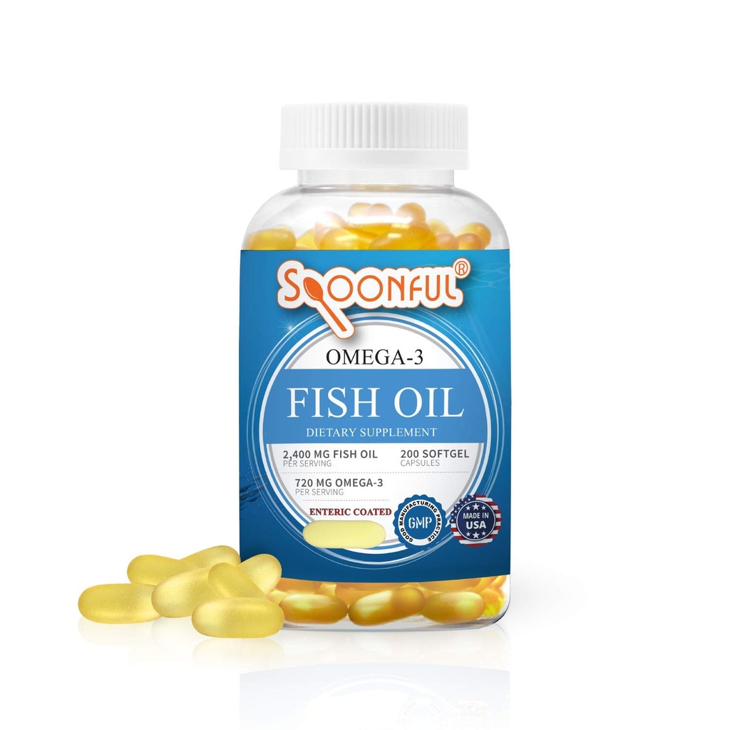 Σπούνφουλ Ωμέγα 3 Enteric Oil Coated 2400mg, 200 κάψουλες, άψυχα, κάψουλες Softgel ταχείας απελευθέρωσης, Made in USA, NSF-Certified