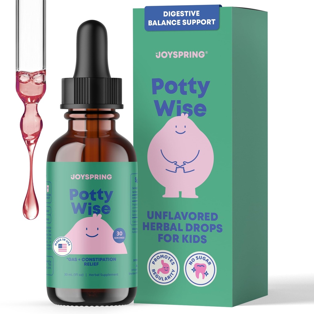 JoySpring Potty Wise Drops – Φυσική δυσκοιλιότητα ανακούφιση για τα παιδιά & Toddlers – Elderberry, Licorice Root Extract, Σπόροι μάραθου & Senna – συμπλήρωμα υγρού μείγματος χωρίς ζάχαρη Vegan (1 fl oz) 30 Σερβίρει