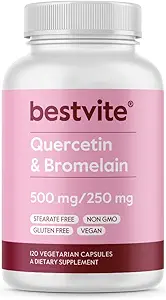 BESTVITE Quercetin με Bromelain 500mg/250mg (120 κάψουλες χορτοφάγων) - Χωρίς στέαρ - Όχι Dioxide σιλικόνης - Vegan - Μη ΓΤΟ - Χωρίς γλουτένη