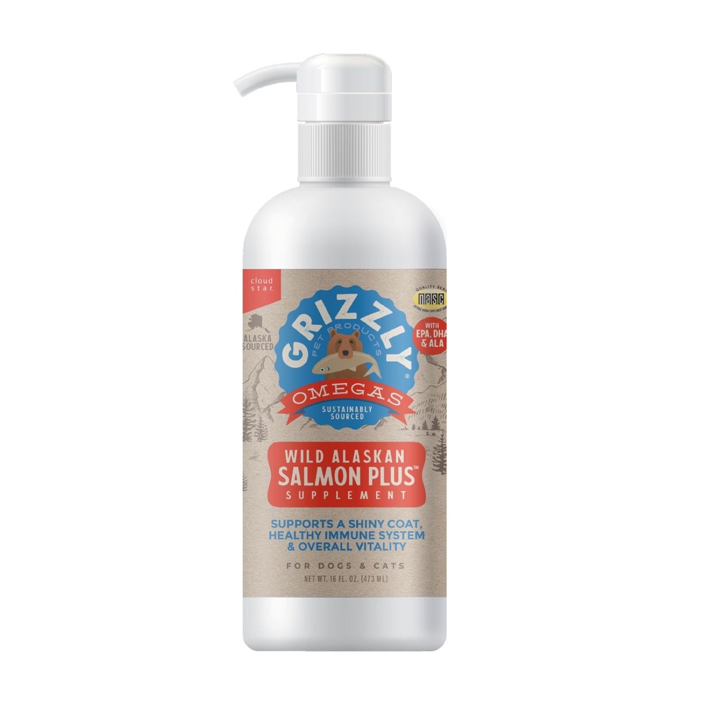 Grizly Pet Προϊόντα Σολομός Plus Ωμέγα 3-6-9 Συμπλήρωμα διατροφής για σκύλους και γάτες, 16 ουγγιά