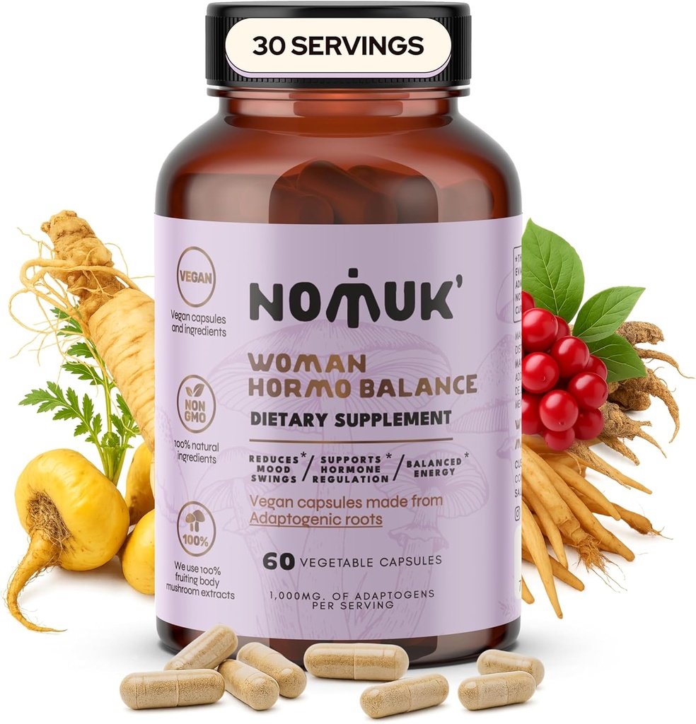 Γυναίκα Hormo Balance Adaptogens Συμπληρώματα με Maca Panax Ginseng Shatavari Schisandra Formula Σχεδιασμένο για Γυναικεία Ευεξία & Ορμονική Αρμονία Υποστήριξη 60 Κάψουλες Vegan