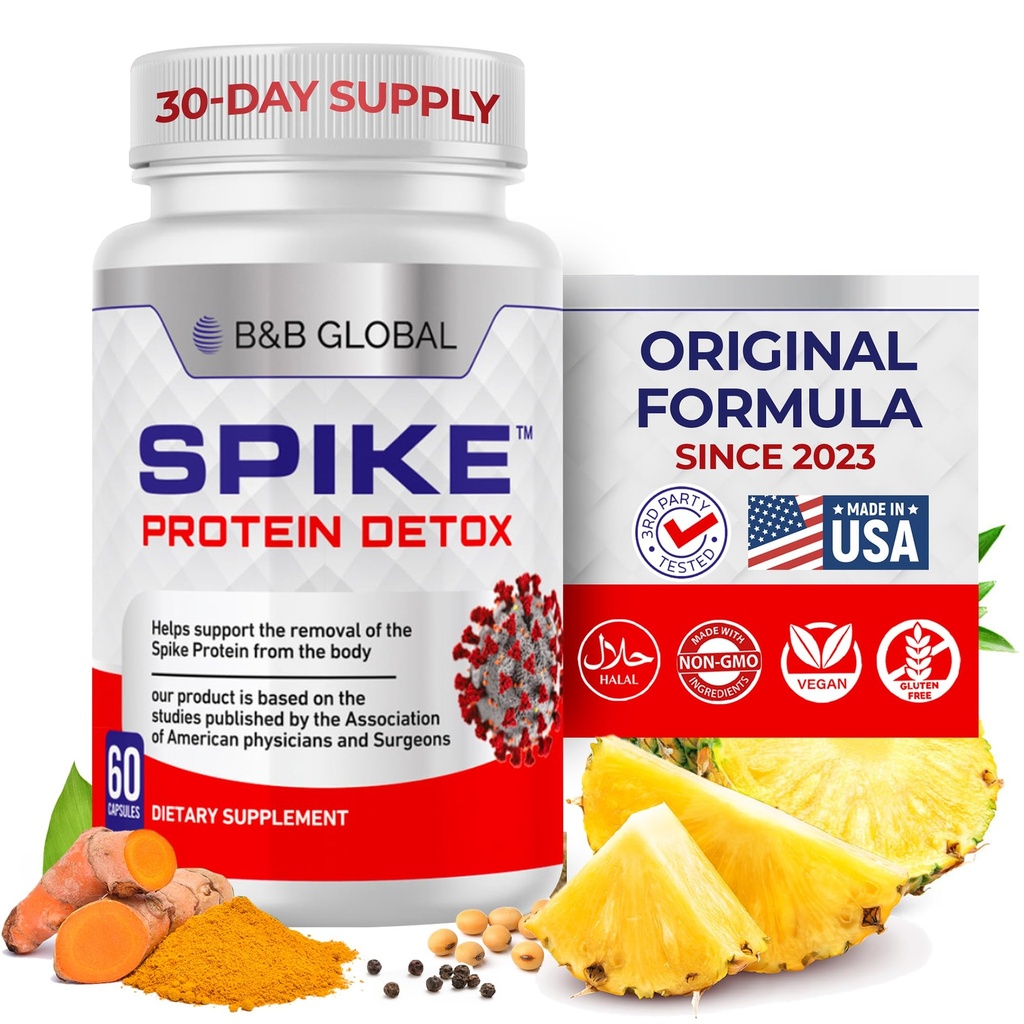 Spike Protein Detox - συμπλήρωμα στήριξης Spike για την ισορροπία πρωτεϊνών - Unflaved 3-in-1 Blend με Nattokinase 4000Fu, Bromelain 500mg, Curcumin 1000mg - Κατασκευάζεται στις ΗΠΑ - 60 κάψουλες, 30 ημέρες προσφοράς