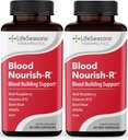 LifeSeasons Blood Nourish-R - Συμπλήρωμα σιδήρου - Μη Συντηρητικό - Υποστηρίζει αναιμία, Κόπωση, Παλαιότητα & Ζάλη - Κτίριο αίματος - Σίδερο, Αλφάλφα, Βατόμουρο & Βιταμίνη B-12-60 Κάψουλες (πακέτο του 2)