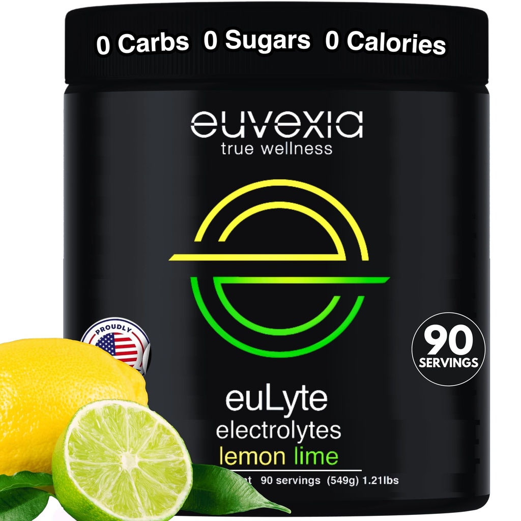 Dr Ekberg euLyte Instant Hydration Electrolytes Powder Zero Sugar Carb Calorie Lemon Lime Drink Mix • 80+ Minerals Magnesium Potassium Calcium Trace Minerals • Fasting Keto Stevia • 90 Servings