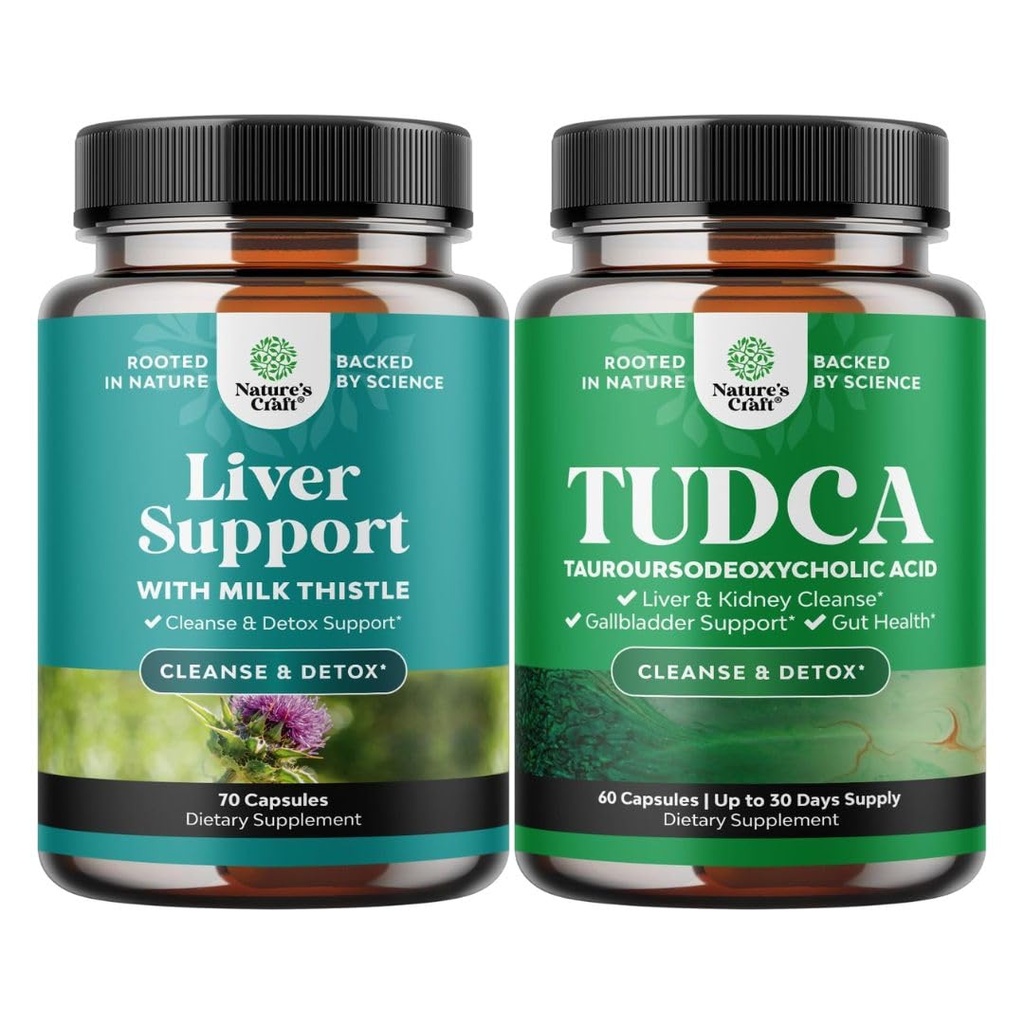 Bundle of Liver Cleanse Detox & Repair - Milk Thistle for Digestion & Immune Health - Ginger Root Choline Dandelion Root and Advanced Bile Salt TUDCA Supplement - Tauro Ursodeoxycholic Acid Liver
