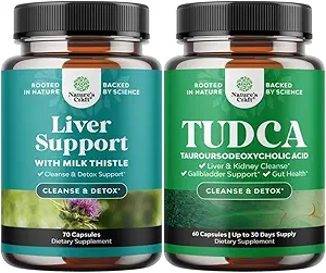 Bundle of Liver Cleanse Detox & Repair Formula and Advanced TUDCA Liver Support Supplement - with Milk Thistle Dandelion Root Turmeric and Artichoke Extract - Extra Strength TUDCA 500mg Bile Salts
