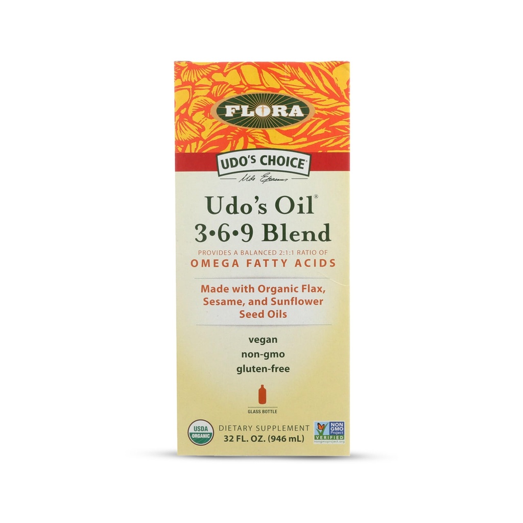 Flora Udo's Oil 3-6-9 Blend - Vegan Omega-3-6, Περιέχει οργανική καρύδα, έλαιο λιναριού & περισσότερα - Κρατήστε chilled - 32 fl. oz.