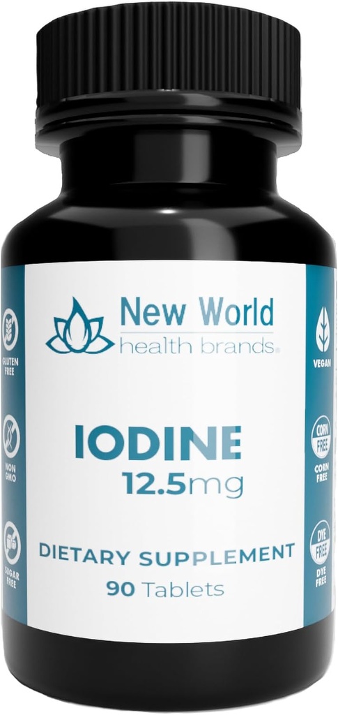 New World Health Brands 12, 5mg Iodine Tablets - 90 Tablets - Essential Trace Mineral for Growth, Thyroid & Metabolic Function - Εύκολο στην κατάποση, υψηλή ισχύς, γρήγορη απορρόφηση
