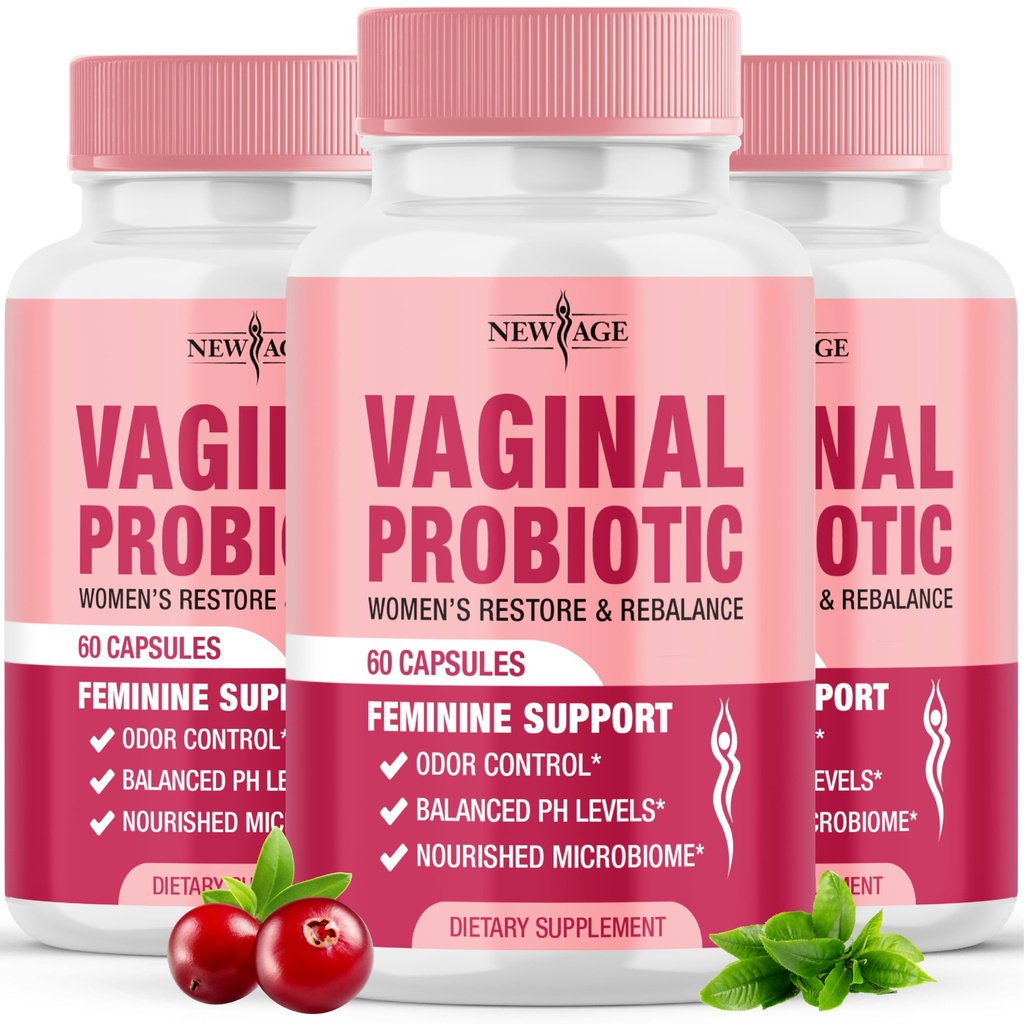 NEW AGE Κολπικά προβιοτικά για γυναίκες με πρεβιοτικά, εκχύλισμα βατόμουρου, και ένα Lactobacillus Probiotic Blend, Υποστηρίζει υγιή ισορροπία pH, Odor Control, Κολπική Χλωρίδα - 180 κάψουλες