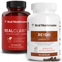 Real Mushrooms RealClarity (60ct) and Reishi (90ct) Κάψουλες Bundle - Mushroom Supplement for Mental Clarity, Focus, Relaxation, Sleep & Longevity - Vegan, Non-GMO, Επαληθευμένα Επίπεδα Beta-Glucans