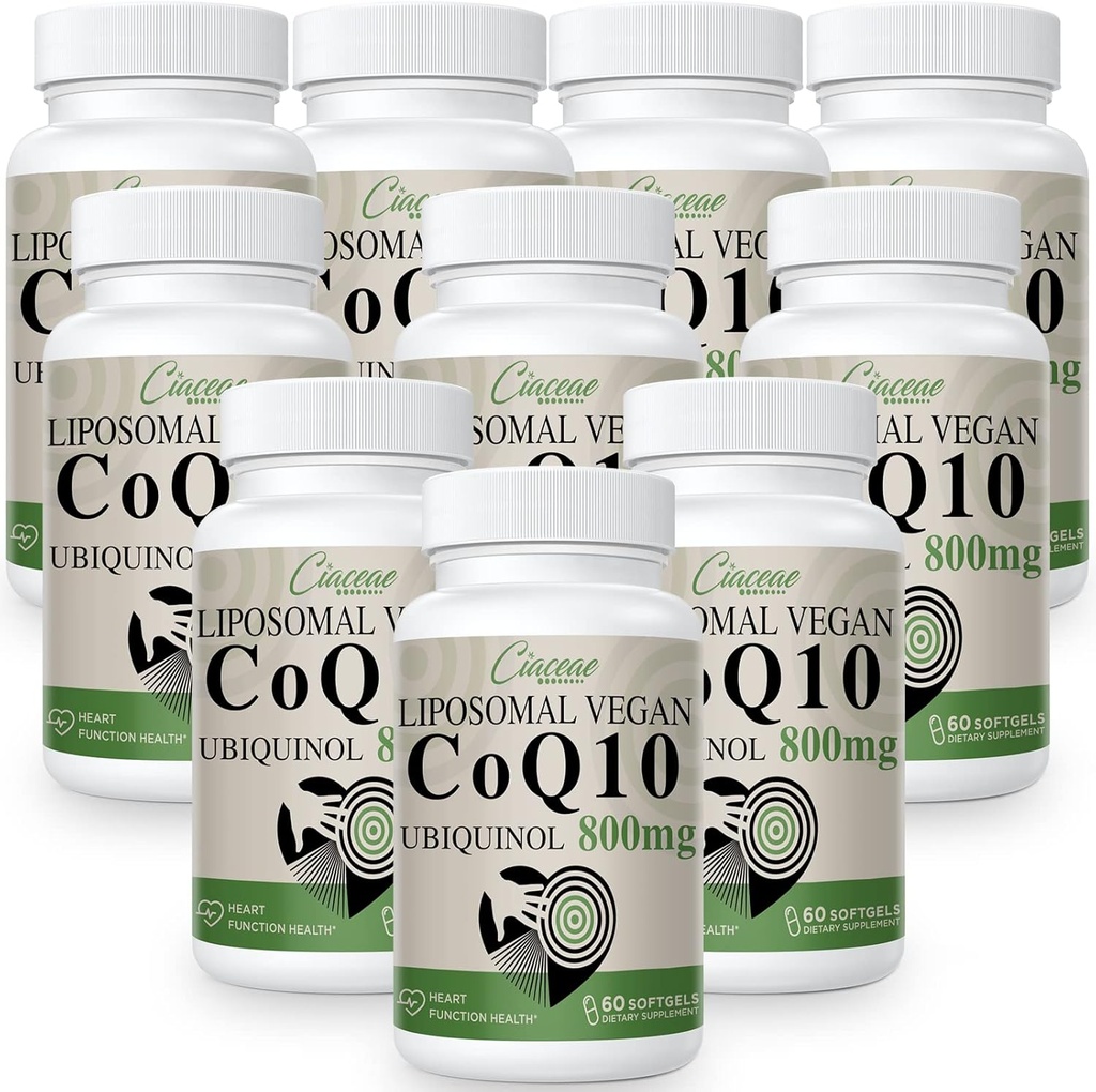 Λιποσωμική CoQ10 800mg Ubiquinol Softgel, Max απορρόφηση Ubiquinol Coenzyme Q10, Ubiquinol CoQ10 συμπλήρωμα για αντιοξειδωτικό, λειτουργία καρδιάς & παραγωγή ενέργειας, Pure CoQ10 800mg, 600 Vegan Softgels