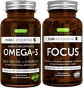 Omega-3 & Βιταμίνη D3 1000iu + Focus Brain Booster Bundle, Fast-Active 1-a-Day EPA & DHA rTG Wild Fish Oil + Καφεΐνη, L-Θεανίνη, Ταυρίνη & L-Τυροσίνη, B-Βιταμίνη, Ψευδάργυρος & Χαλκός, από Igennus