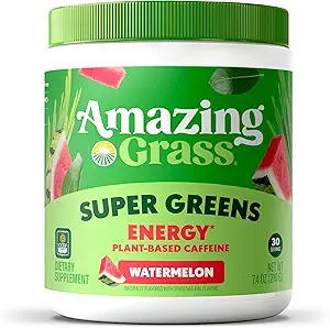 Amazing Grass Greens Blend Ενέργεια: Smoothie Mix, Super Greens Σκόνη & Plant Based Caffeine με Matcha Πράσινο Τσάι & Σκόνη Ρίζας, Καρπούζι, 30 Υπηρεσίες (Packaging May Vary)