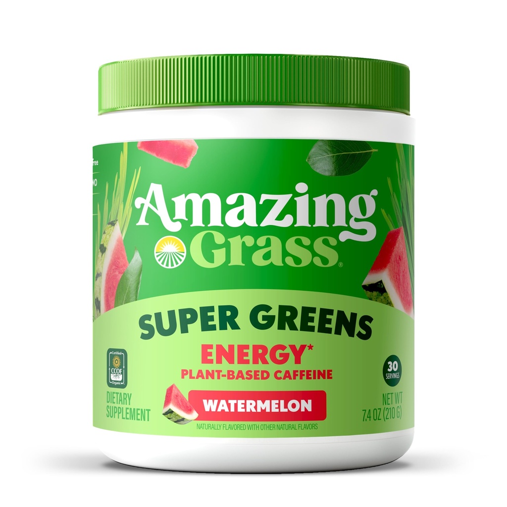 Amazing Grass Greens Blend Ενέργεια: Smoothie Mix, Super Greens Σκόνη & Plant Based Caffeine με Matcha Πράσινο Τσάι & Σκόνη Ρίζας, Καρπούζι, 30 Υπηρεσίες (Packaging May Vary)